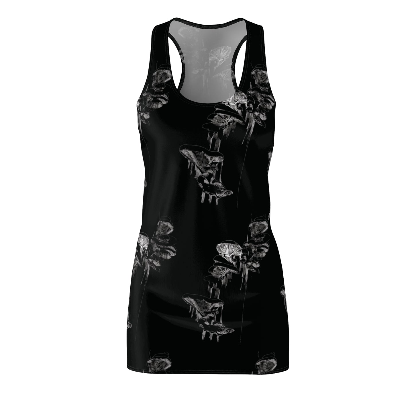 Trippy Mushrooms Dress, Black Goth Women's Dress, Spooky Dresses