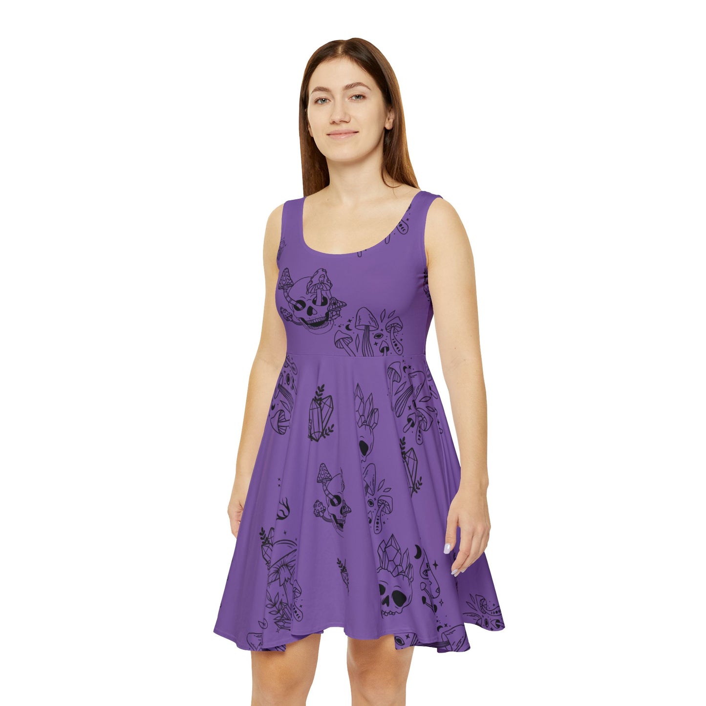 Purple Women's Dress - Purple Skulls, Crystals and Mushrooms - Witchy Vibes