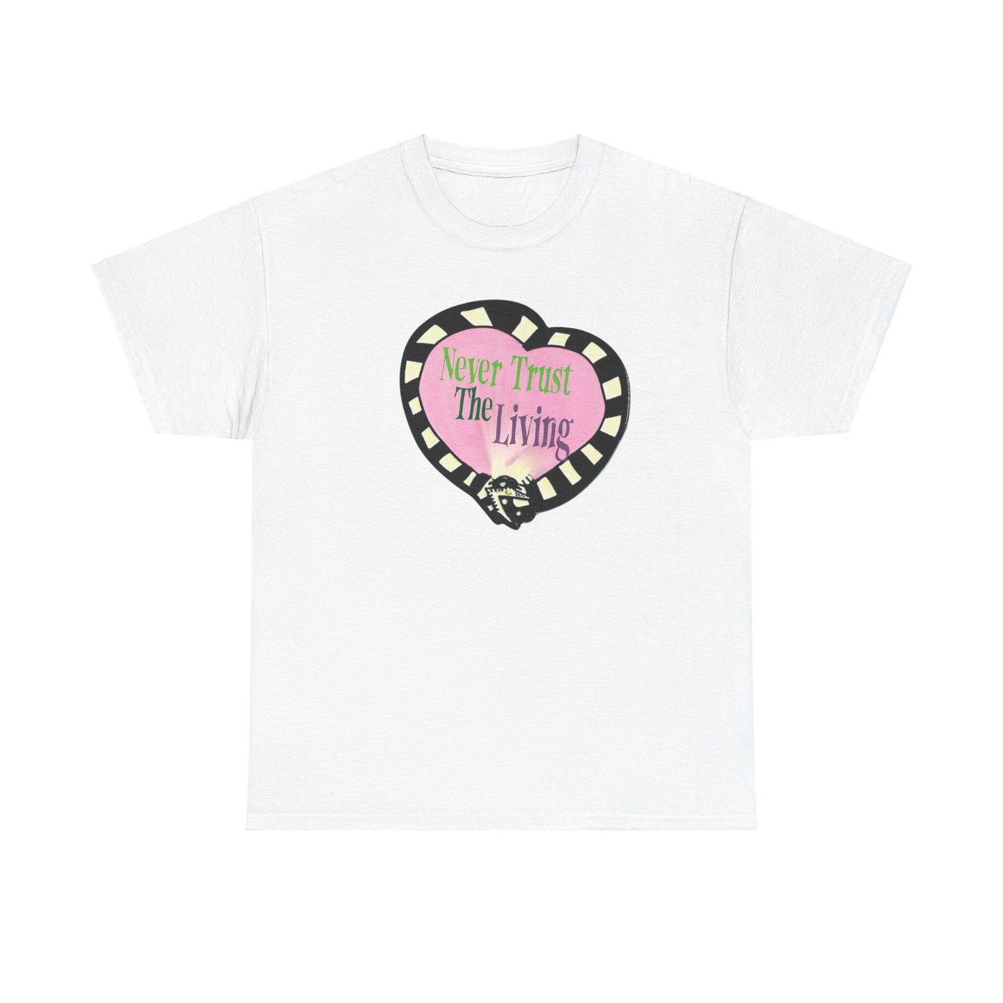 Beetlejuice Unisex Tee with Movie Quote 'Never Trust the Living'