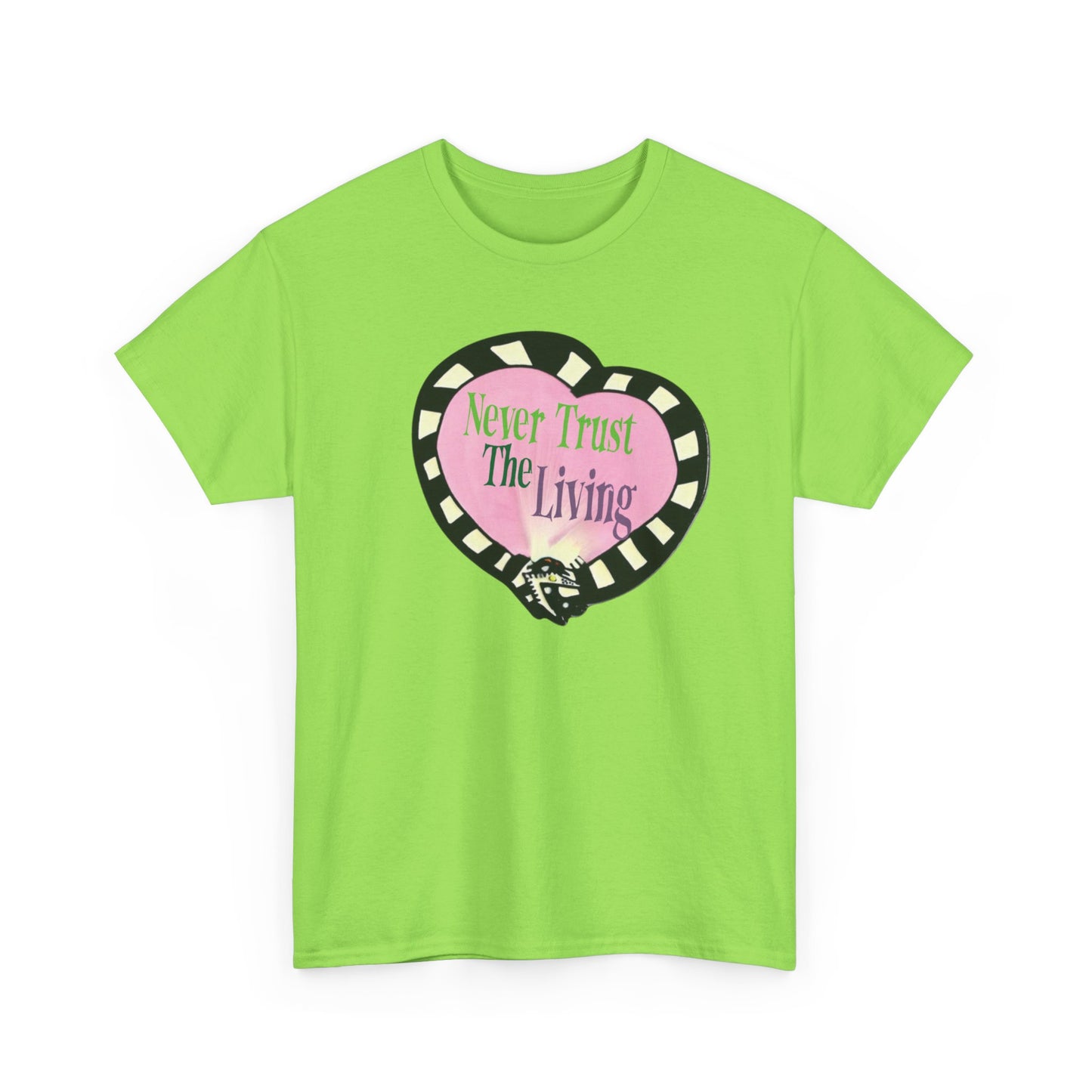 Beetlejuice Unisex Tee with Movie Quote 'Never Trust the Living'