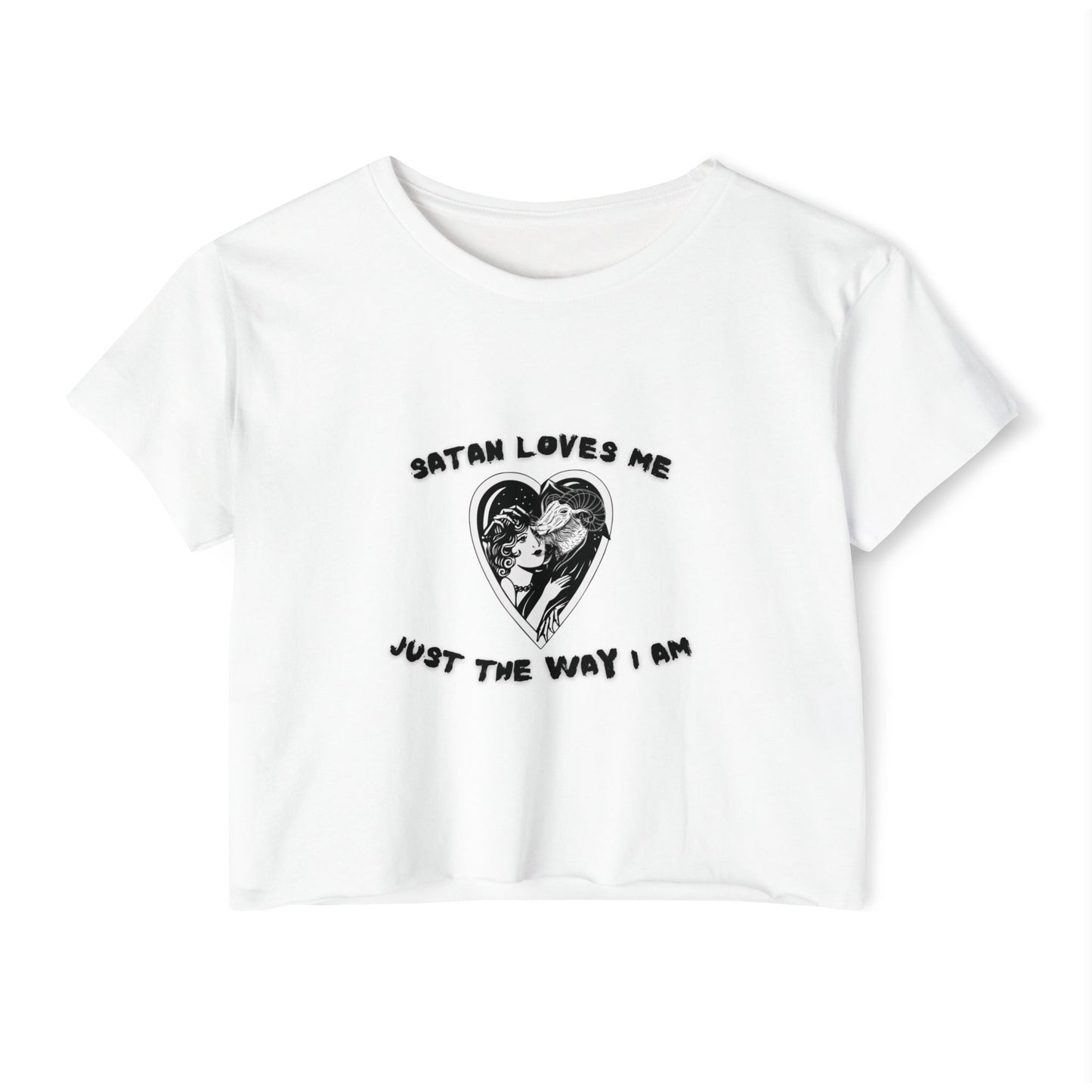 Crop Top, Vintage Style Satan Loves Me Heart and Lovers, Halloween Clothing, Women's Shirt, Graphic Tee, Summer Top