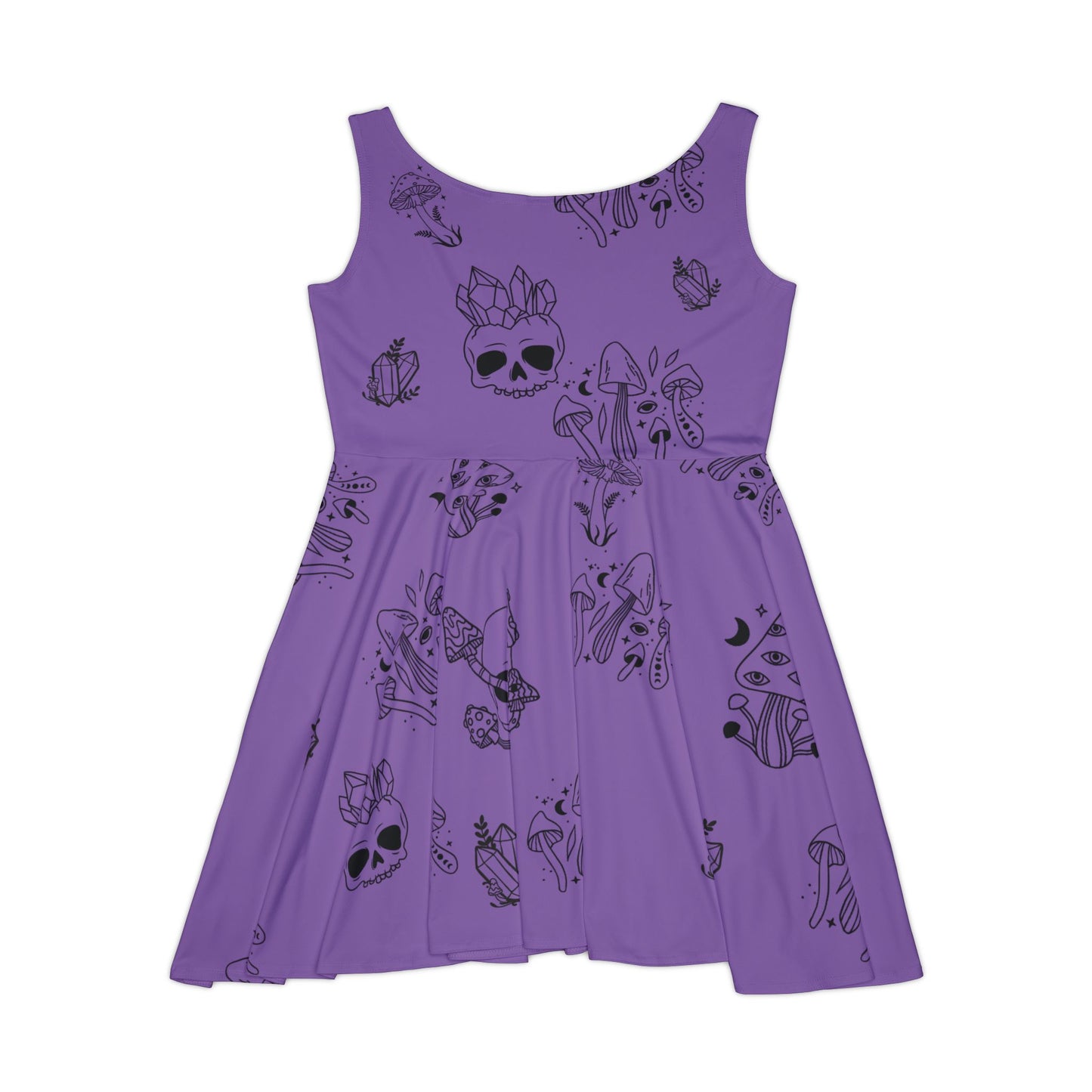 Purple Women's Dress - Purple Skulls, Crystals and Mushrooms - Witchy Vibes