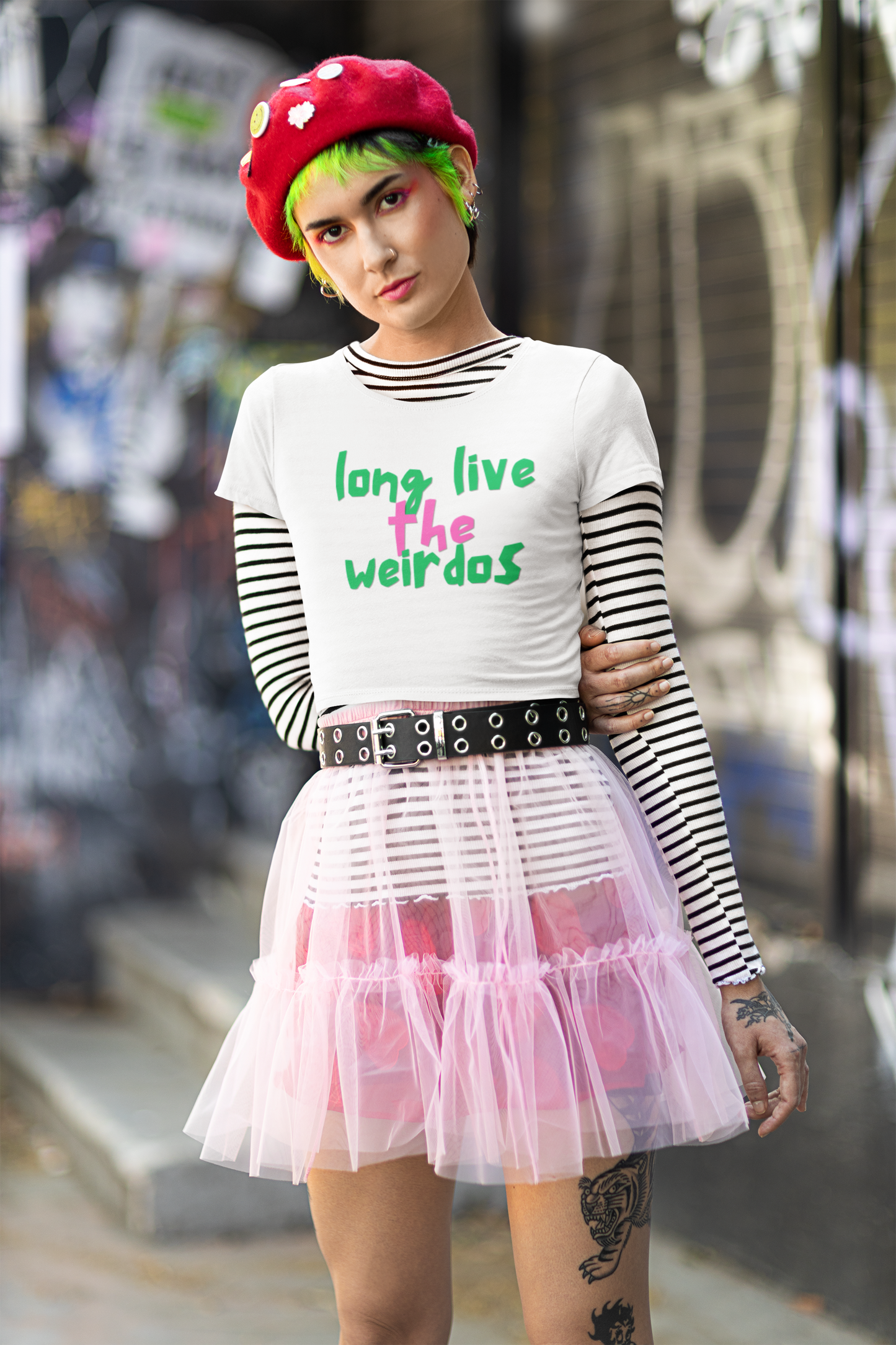 Long Live the Weirdos Pink Green Crop Top, Cute Women's Clothing, Halloween Tees, Alternative tees