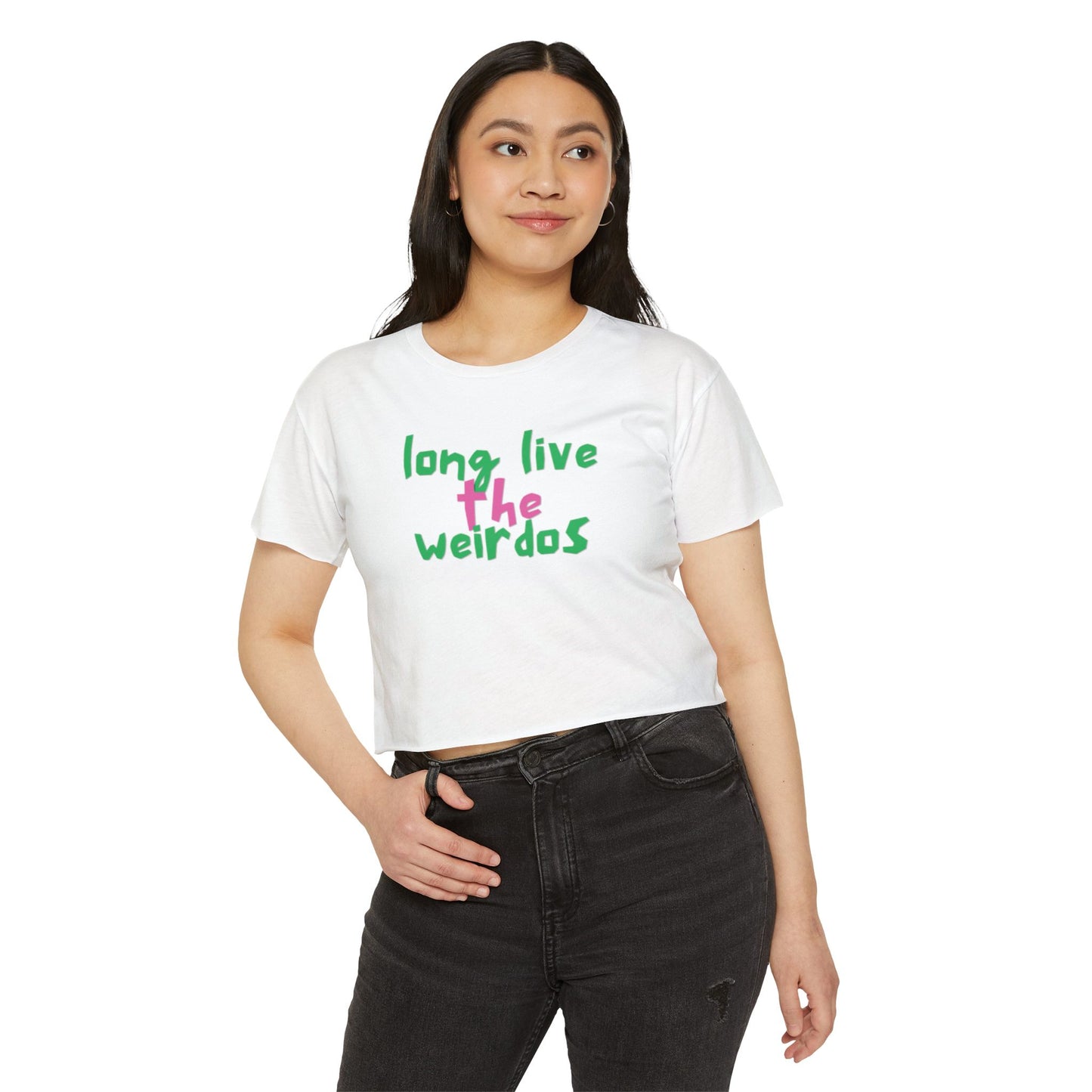 Long Live the Weirdos Pink Green Crop Top, Cute Women's Clothing, Halloween Tees, Alternative tees