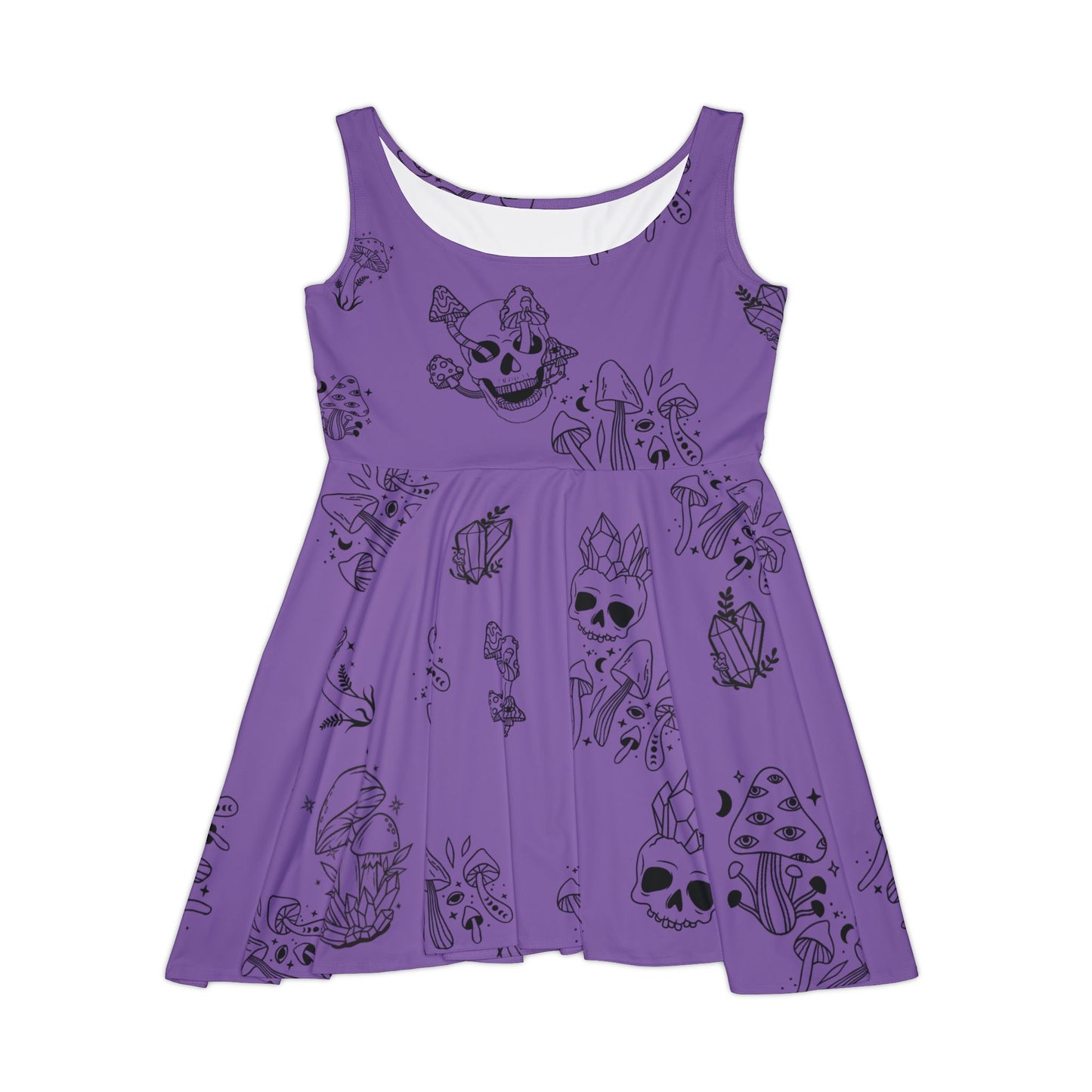 Purple Women's Dress - Purple Skulls, Crystals and Mushrooms - Witchy Vibes