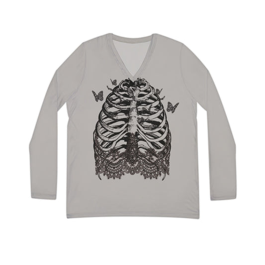 Long Sleeve Shirt Skeleton Ribs and Butterflies