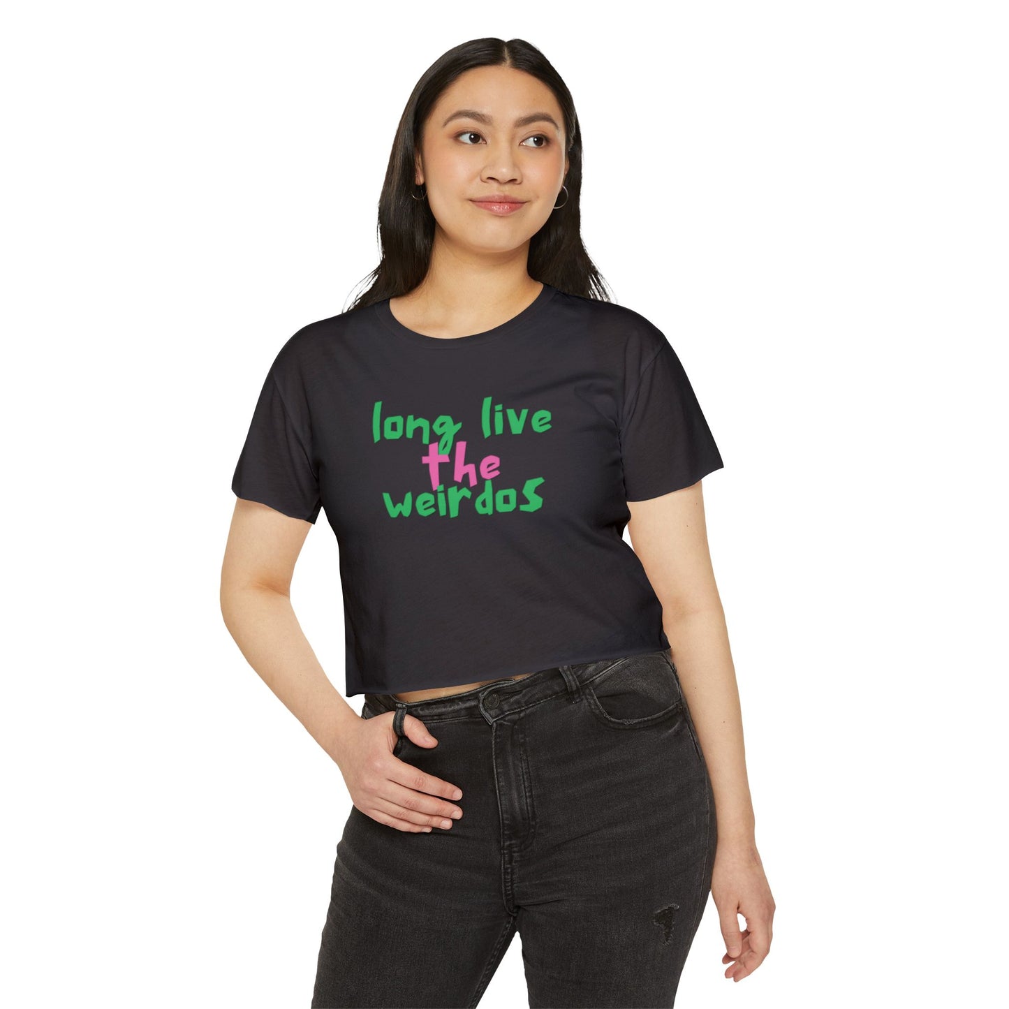 Long Live the Weirdos Pink Green Crop Top, Cute Women's Clothing, Halloween Tees, Alternative tees