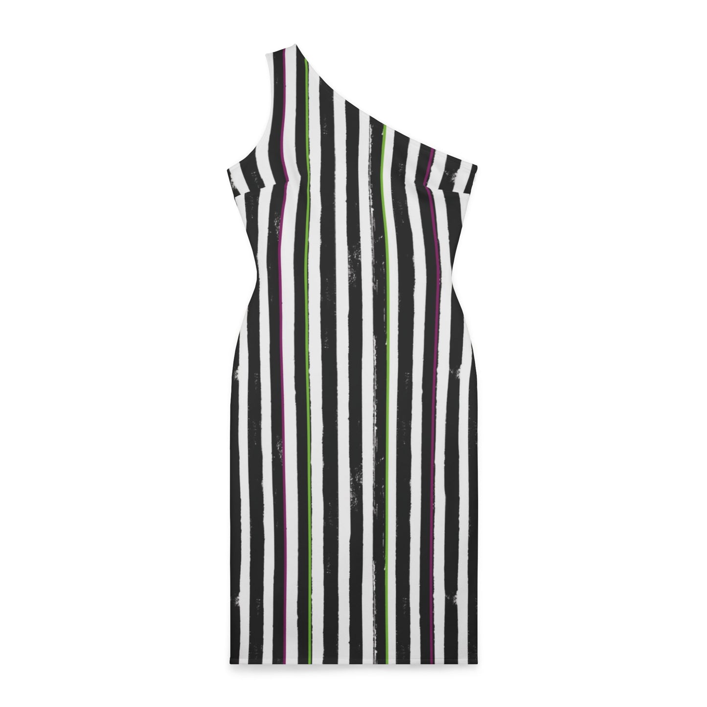 Beetlejuice Inspired Striped One Shoulder Dress, Sexy Women's Mini Dress, Black White Stripes, Minimalist Fashion, Trendy Night Outfit