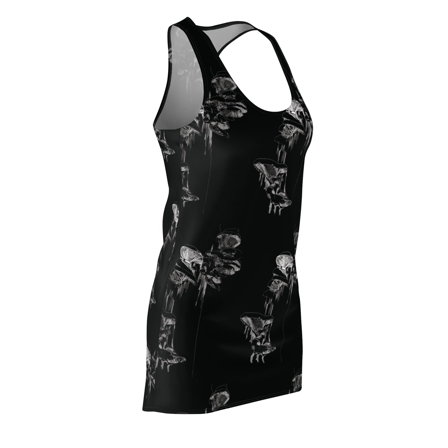 Trippy Mushrooms Dress, Black Goth Women's Dress, Spooky Dresses