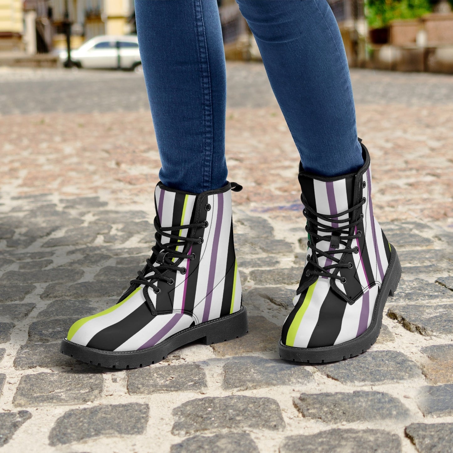 Beetlejuice Inspired Combat Boots, Halloween Women's Boots, Mens Boots, Unisex Striped Boots