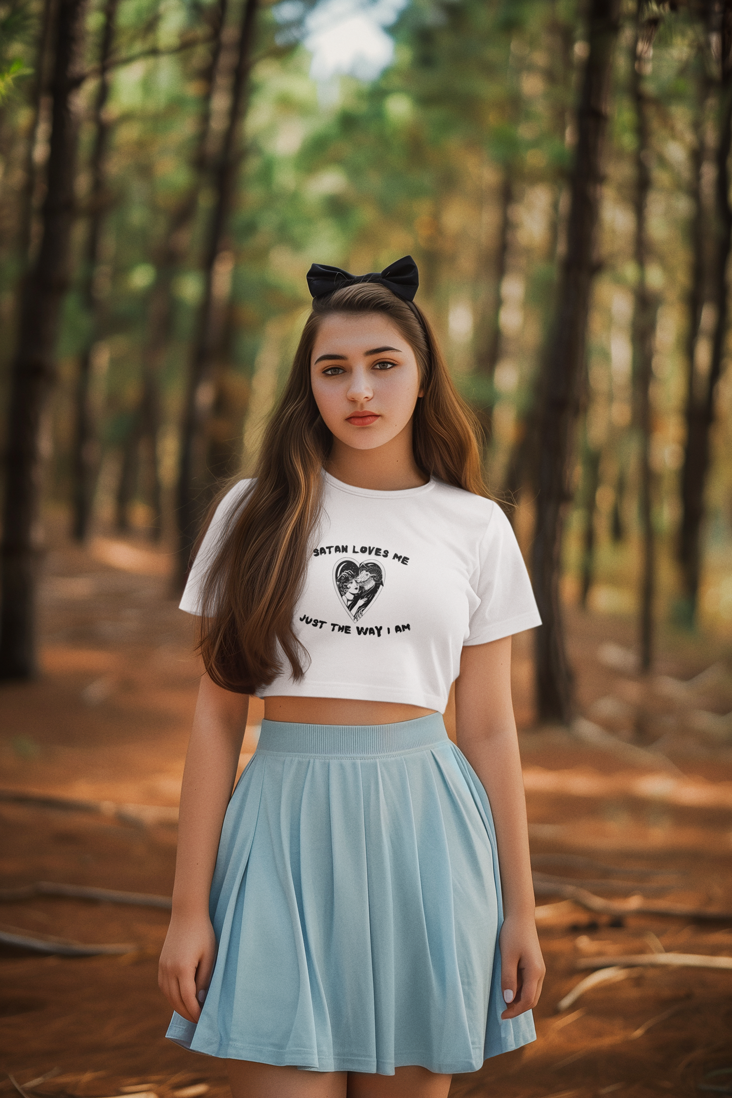 Crop Top, Vintage Style Satan Loves Me Heart and Lovers, Halloween Clothing, Women's Shirt, Graphic Tee, Summer Top