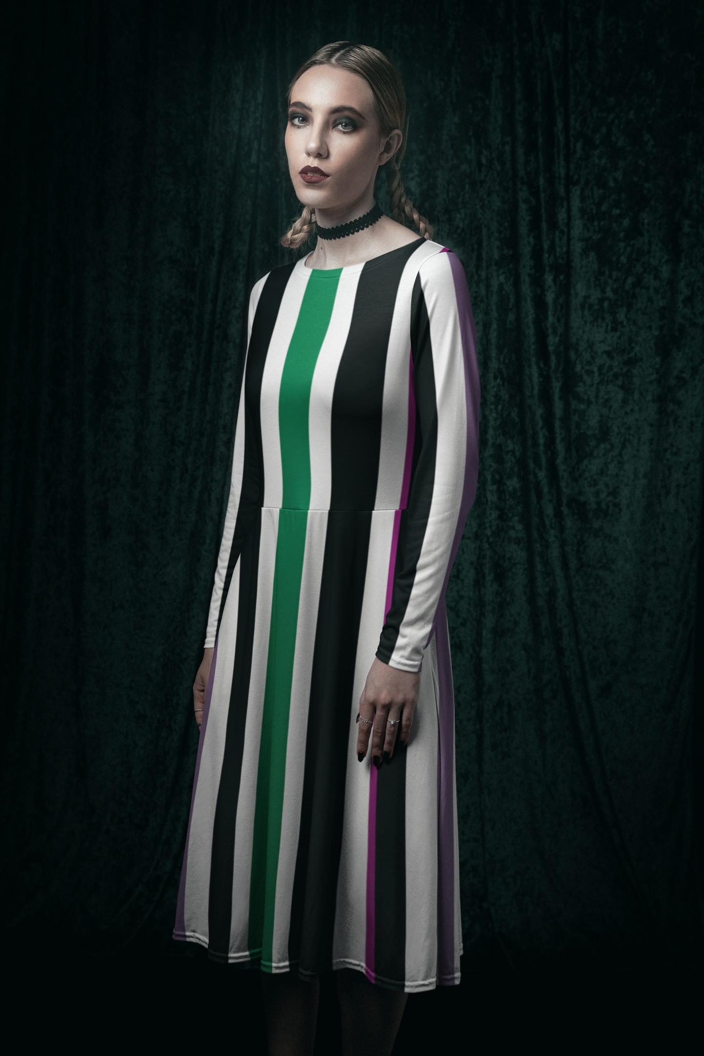 Long Sleeve Dance Dress - Betelgeuse Inspired Striped Halloween Outfit